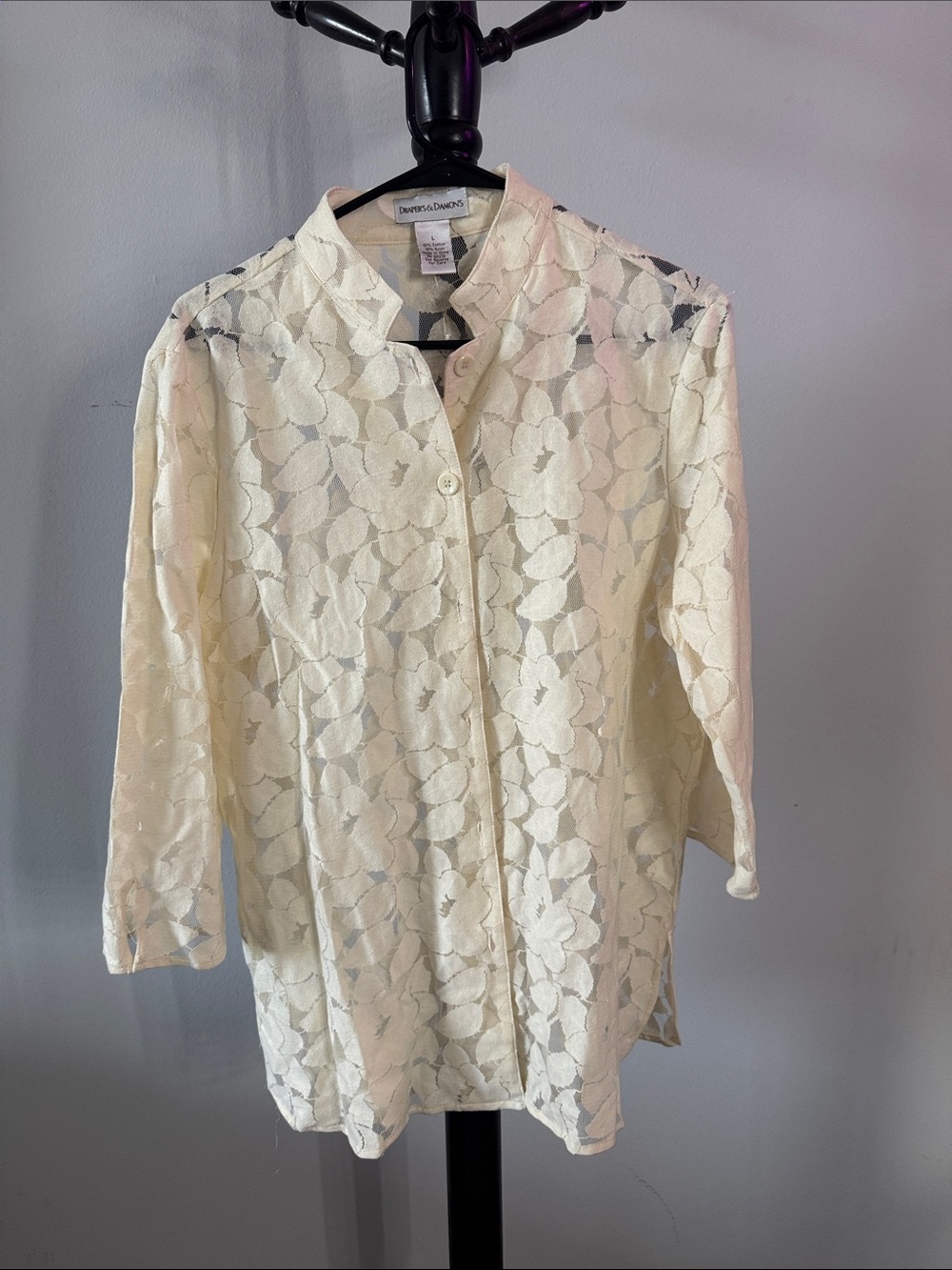 Draper James Cream Floral Lace Button-Down Shirt